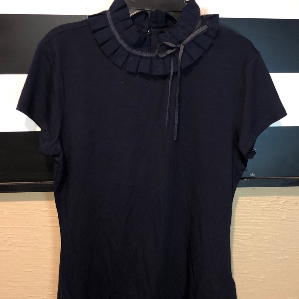 Ted Baker ruffle neck fitted tee navy NWT sz6